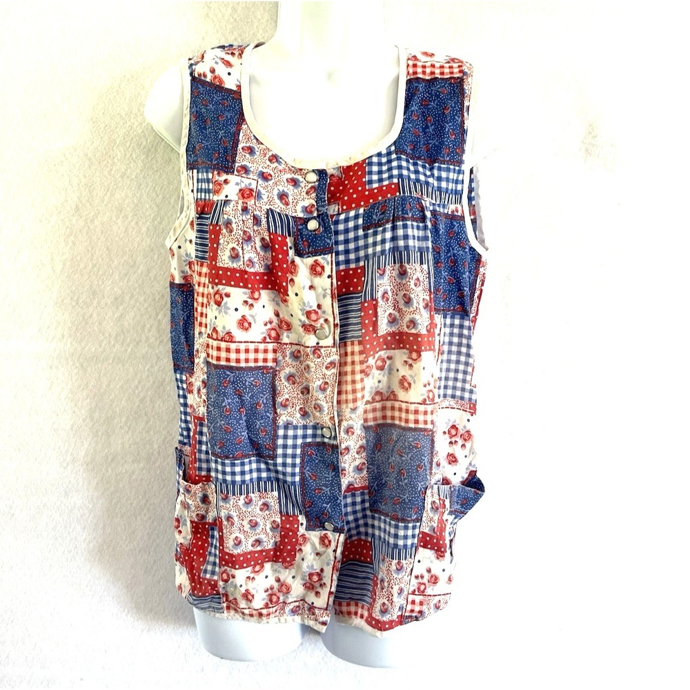 Vtg style Grandmacore  sleeveless patchwork cobble  smock Cottagecore apron M